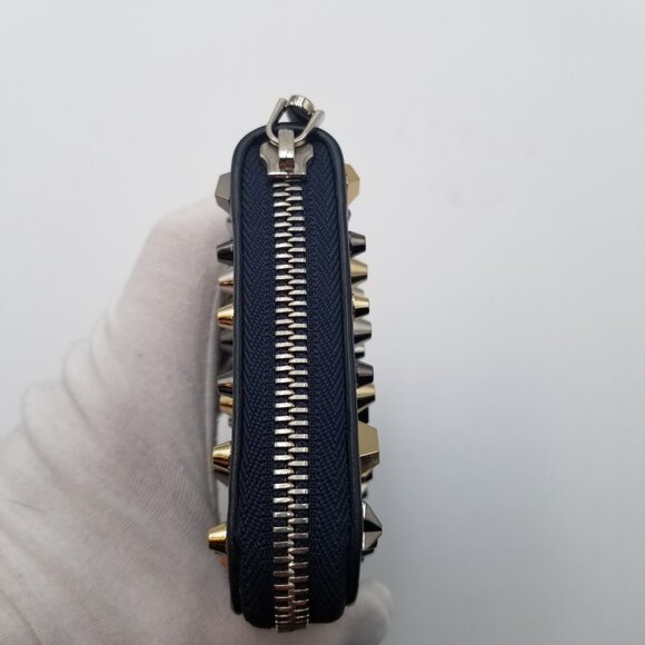Christian Louboutin Wallet Navy Leather Stars/Studs Zip Around, 8" x 4" has COA - Picture 3 of 10